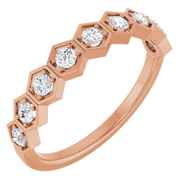 14K Gold Round Lab-Grown Diamond Stackable Geometric Ring - Rose Gold