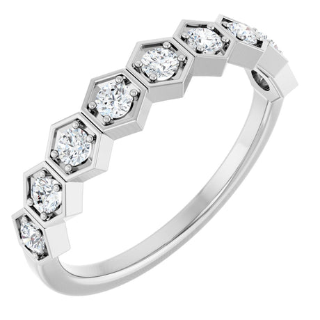 14K Gold Round Lab-Grown Diamond Stackable Geometric Ring - White Gold