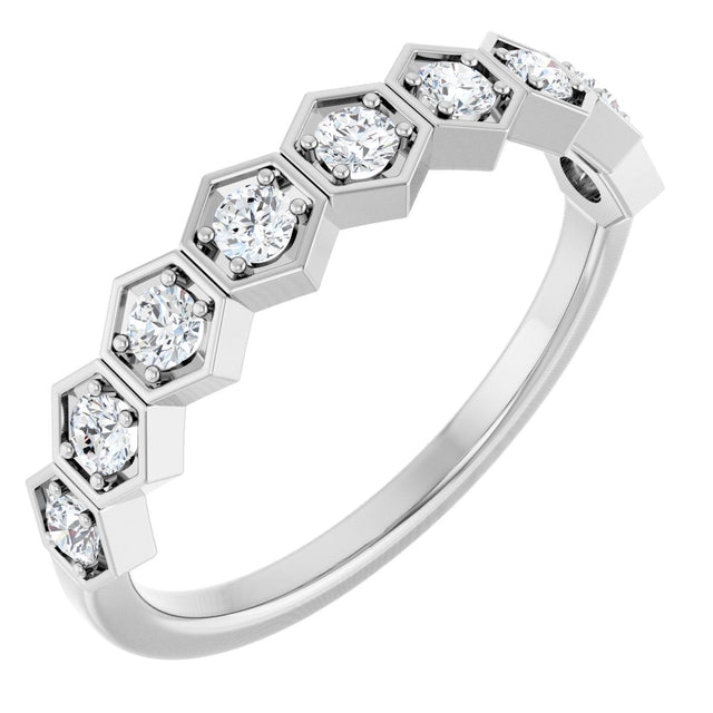 14K Gold Round Lab-Grown Diamond Stackable Geometric Ring - White Gold