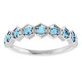 Platinum Round Natural Aquamarine Stackable Geometric Ring - view 3