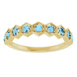 14K Gold Round Natural Aquamarine Stackable Geometric Ring - Yellow Gold - view 3