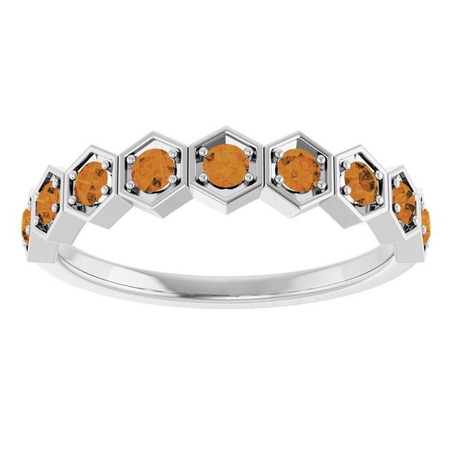 Platinum Round Natural Citrine Stackable Geometric Ring - view 3