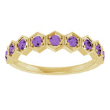 14K Gold Round Natural Amethyst Stackable Geometric Ring - Yellow Gold - view 3