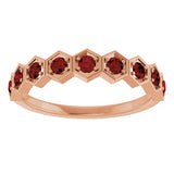 14K Gold Round Natural Mozambique Garnet Stackable Geometric Ring - Rose Gold - view 3