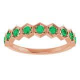 14K Gold Round Natural Emerald Stackable Geometric Ring - Rose Gold - view 3
