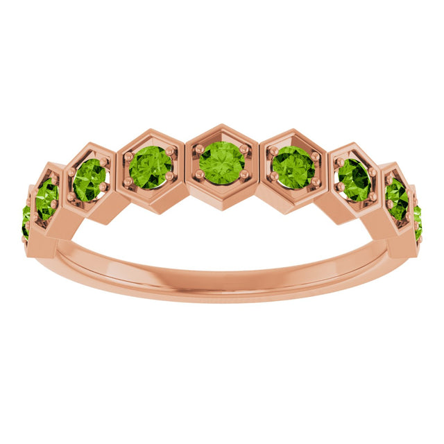 14K Gold Round Natural Peridot Stackable Geometric Ring - Rose Gold - view 3