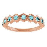 14K Gold Round Natural Blue Zircon Stackable Geometric Ring - Rose Gold - view 3