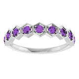 14K Gold Round Natural Amethyst Stackable Geometric Ring - White Gold - view 4