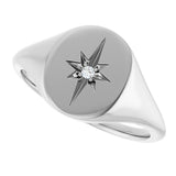 Platinum Round Natural Diamond Oval Starburst Signet Ring - view 5