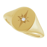 14K Gold Round Natural Diamond Oval Starburst Signet Ring - Yellow Gold - view 5