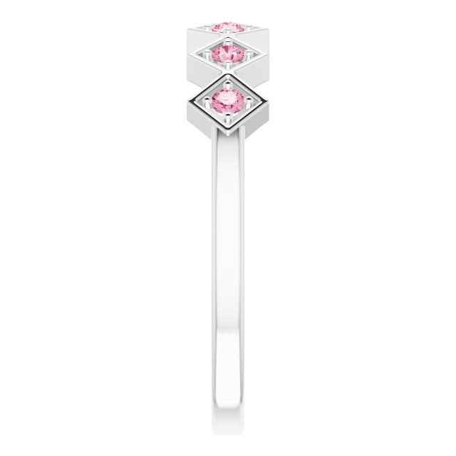 14K Gold Round Natural Pink Tourmaline Stackable Ring – 1.75mm Stones - White Gold - view 4