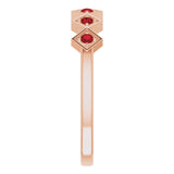 14K Gold Round Natural Mozambique Garnet Stackable Ring – 1.75mm Stones - Rose Gold - view 4