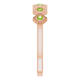14K Gold Round Natural Peridot Stackable Ring – 1.75mm Stones - Rose Gold - view 4