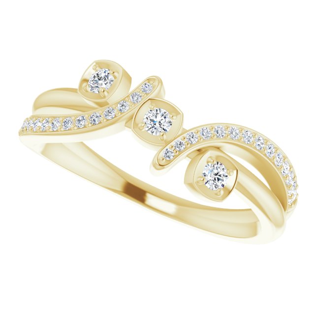 14K Gold Round Natural Diamond Bypass Ring – 2mm Stones - Yellow Gold - view 5