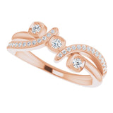 14K Gold Round Natural Diamond Bypass Ring – 2mm Stones - Rose Gold - view 6