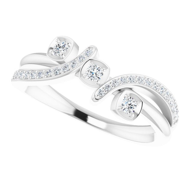 14K Gold Round Natural Diamond Bypass Ring – 2mm Stones - White Gold - view 5