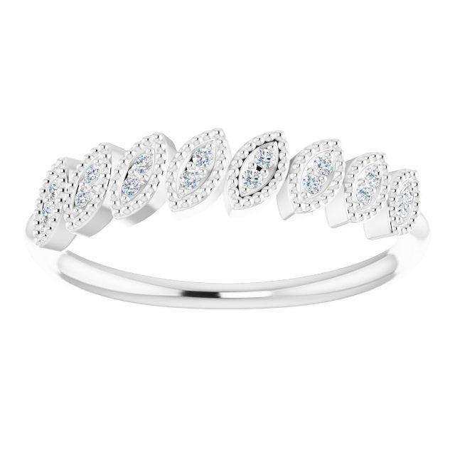 14K Gold Round Natural Diamond Accented Leaf Ring - White Gold - view 3