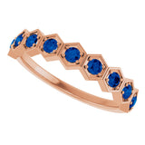 14K Gold Round Lab-Grown Blue Sapphire Stackable Geometric Ring - Rose Gold - view 5