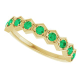 14K Gold Round Lab-Grown Emerald Stackable Geometric Ring - Yellow Gold - view 5