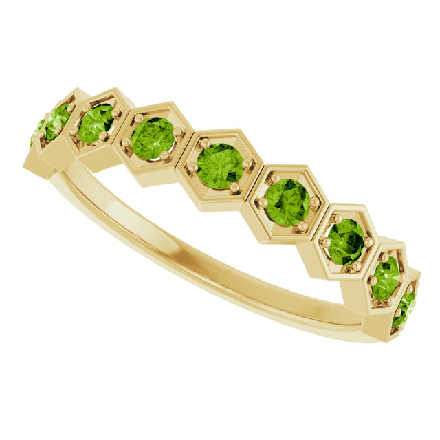 14K Gold Round Natural Peridot Stackable Geometric Ring - Yellow Gold - view 5