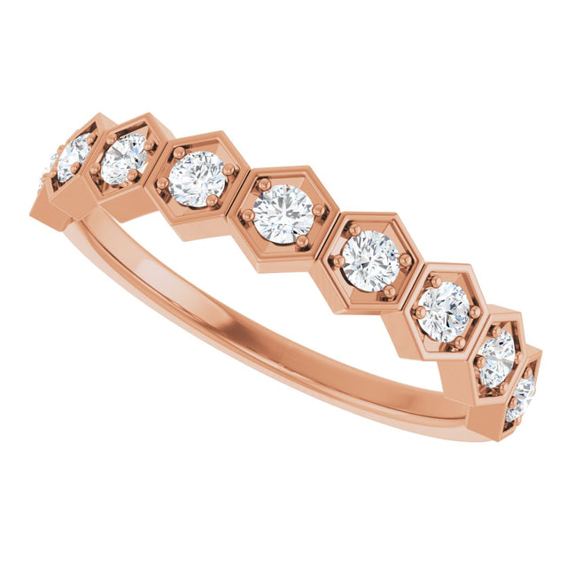 14K Gold Round Natural Diamond Stackable Geometric Ring – 2.2mm Stones - Rose Gold - view 5