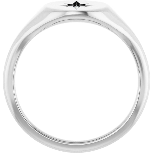 14K Gold Round Natural Diamond Oval Starburst Signet Ring - White Gold - view 2