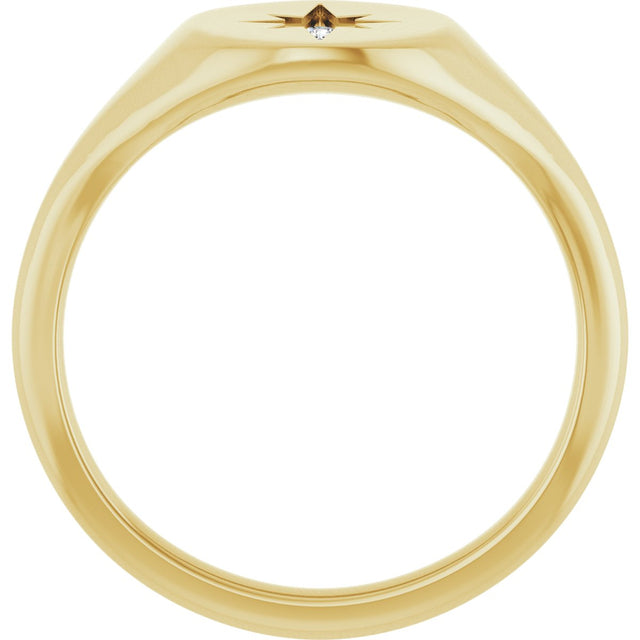 14K Gold Round Natural Diamond Oval Starburst Signet Ring - Yellow Gold - view 2