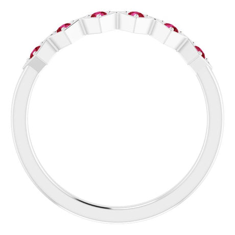 Platinum Round Lab-Grown Ruby Stackable Ring - view 2