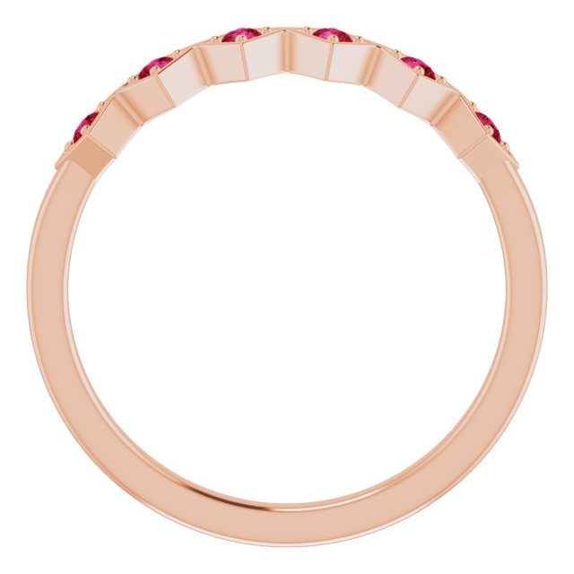 14K Gold Round Natural Ruby Stackable Ring – 1.75mm Stones - Rose Gold - view 2