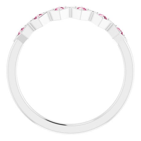 Platinum Round Natural Pink Tourmaline Stackable Ring – 1.75mm Stones - view 2