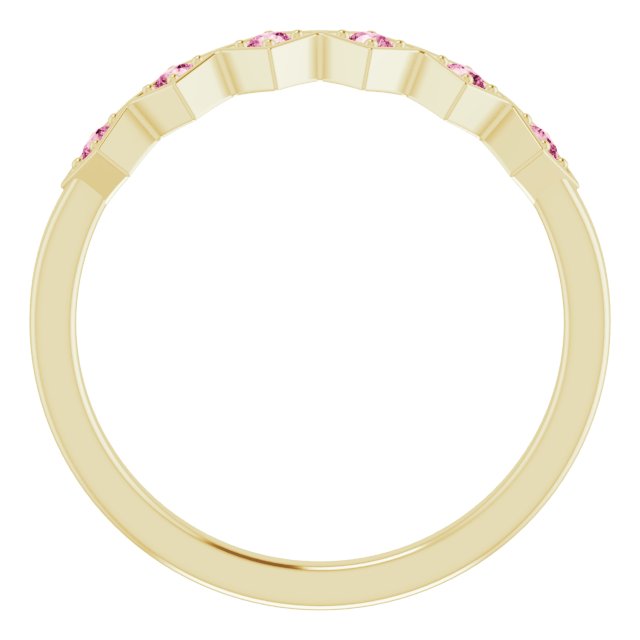 14K Gold Round Natural Pink Tourmaline Stackable Ring – 1.75mm Stones - Yellow Gold - view 2