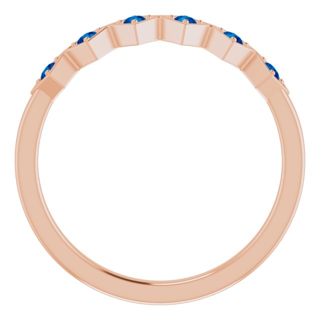 14K Gold Round Natural Blue Sapphire Stackable Ring – 1.75mm Stones - Rose Gold - view 2