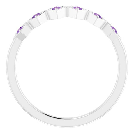 Platinum Round Natural Amethyst Stackable Ring – 1.75mm Stones - view 2