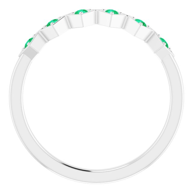 Platinum Round Lab-Grown Emerald Stackable Ring - view 2