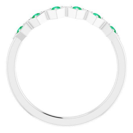 Platinum Round Natural Emerald Stackable Ring – 1.75mm Stones - view 2