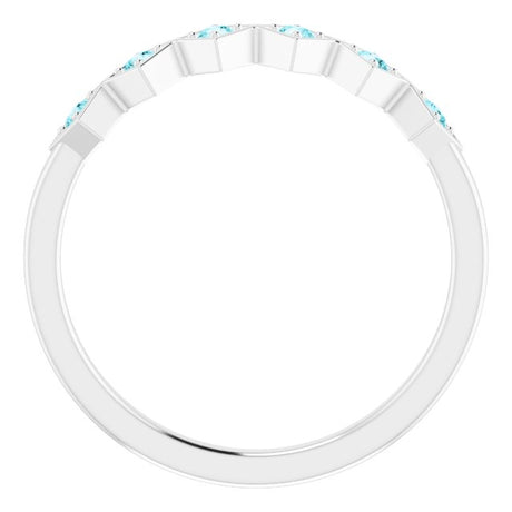 Platinum Round Natural Blue Zircon Stackable Ring - view 2