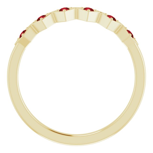 14K Gold Round Natural Mozambique Garnet Stackable Ring – 1.75mm Stones - Yellow Gold - view 2