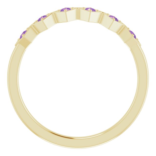 14K Gold Round Natural Amethyst Stackable Ring – 1.75mm Stones - Yellow Gold - view 2