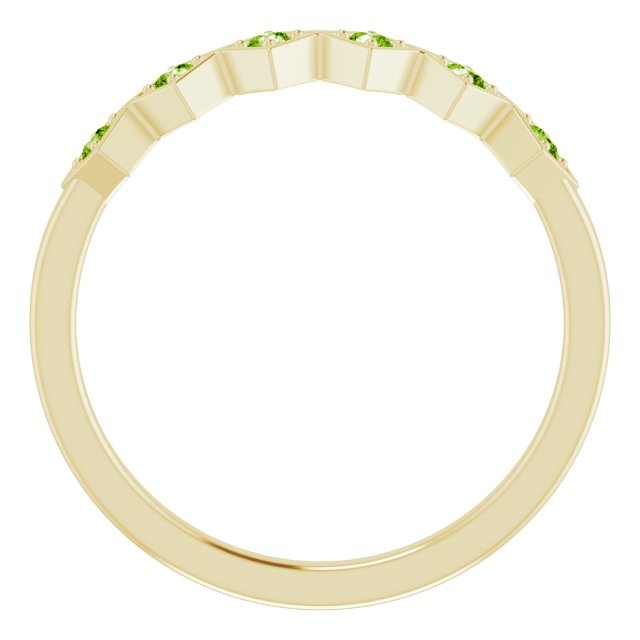 14K Gold Round Natural Peridot Stackable Ring – 1.75mm Stones - Yellow Gold - view 2