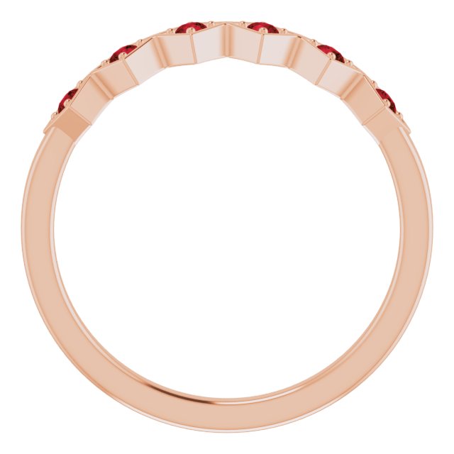 14K Gold Round Natural Mozambique Garnet Stackable Ring – 1.75mm Stones - Rose Gold - view 2