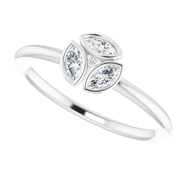 14K Gold Marquise Natural Diamond Cluster Ring - White Gold - view 5