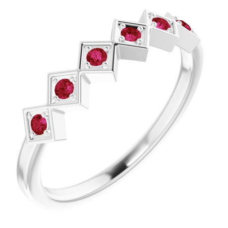 14K Gold Round Lab-Grown Ruby Stackable Ring - White Gold
