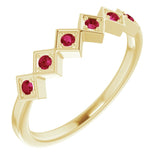 14K Gold Round Natural Ruby Stackable Ring – 1.75mm Stones - Yellow Gold