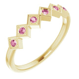 14K Gold Round Natural Pink Tourmaline Stackable Ring – 1.75mm Stones - Yellow Gold