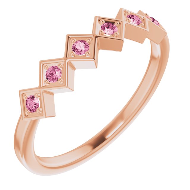 14K Gold Round Natural Pink Tourmaline Stackable Ring – 1.75mm Stones - Rose Gold