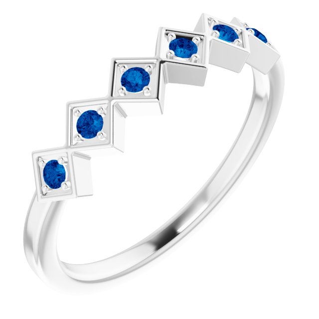 14K Gold Round Natural Blue Sapphire Stackable Ring – 1.75mm Stones - White Gold