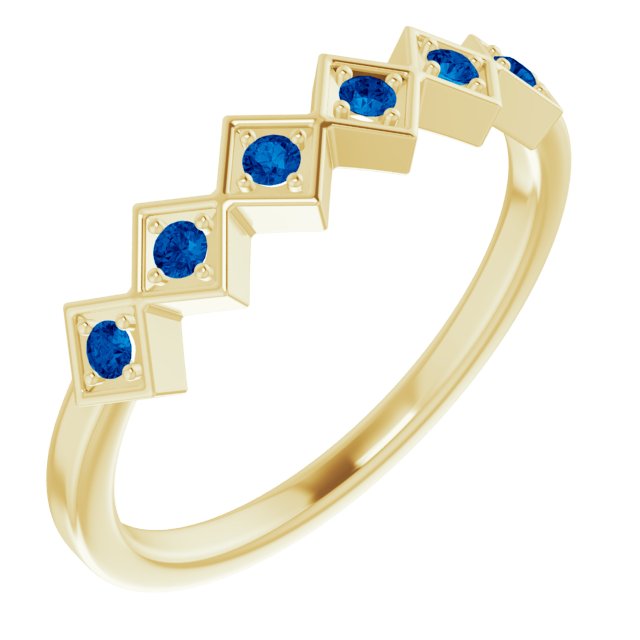 14K Gold Round Natural Blue Sapphire Stackable Ring – 1.75mm Stones - Yellow Gold