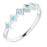 14K Gold Round Natural Aquamarine Stackable Ring – 1.75mm Stones - White Gold