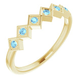 14K Gold Round Natural Aquamarine Stackable Ring – 1.75mm Stones - Yellow Gold