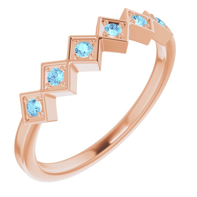 14K Gold Round Natural Aquamarine Stackable Ring – 1.75mm Stones - Rose Gold
